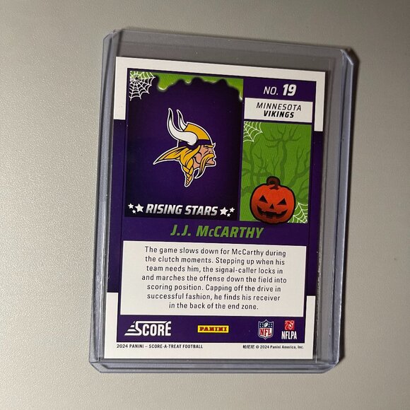 2024 Panini J.J. McCarthy  Rookie Card Orange Pumpkins Halloween Score A Treat - Picture 2 of 2
